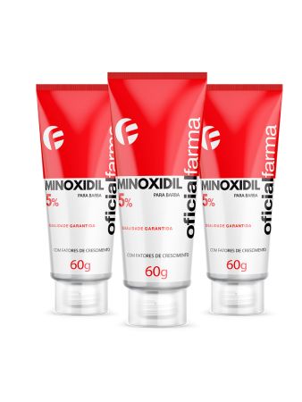 3 Minoxidil 5% Para Barba Com Fator De Crescimento 60g